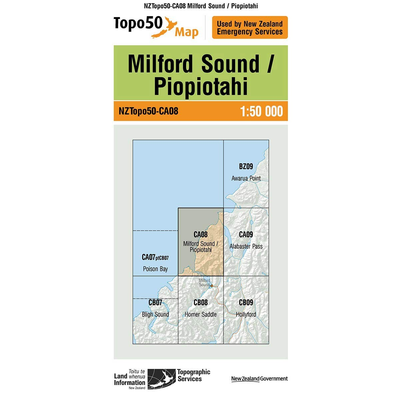 LINZ Topo50 - CA08 Milford Sound / Piopiotahi